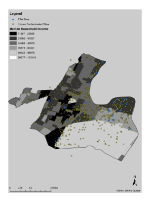 Figure 4. Newark's contaminated sites and Median Household Income
